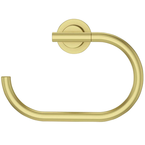 Gold towel ring, round wall mount, contemporary style, side view