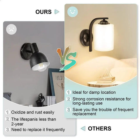 Comparison between black wall sconces; Dope Matte Black Wall Sconce With Milky White Glass Shade Modern 1 Light Vanity Bath Fixture shown