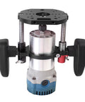 Built Like A Tank Aluminum Alloy Router Table Lift Base With Dead Nuts Accurate 65mm Plunge Mounting Plate and dual handles for precision drilling.