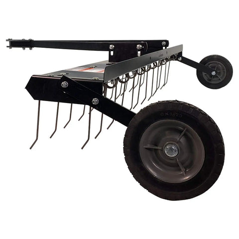 Tow Behind 48 Inch Grass Dethatcher For Big Lawns That Cleans Thatch Fast With Dual Row Of Flexing Spring Tines, Matte Black