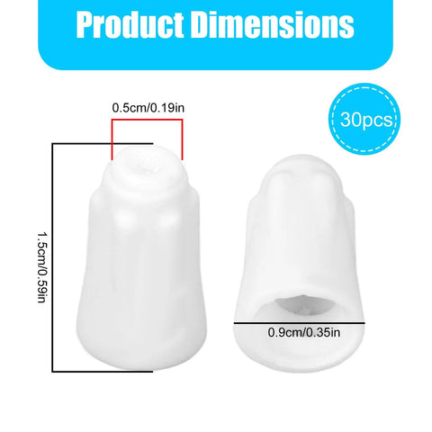 Ceramic wire connector caps, 30 pcs, small porcelain insulated butt connectors; front and side views