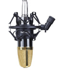 Universal 50mm Microphone Shock Mount And Clip Holder For 48 To 54mm Condenser Mics, black metal frame with gold mic