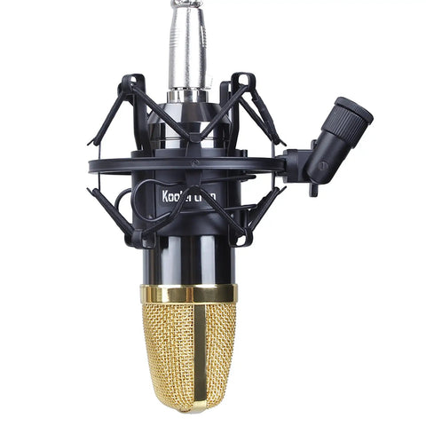 Universal 50mm Microphone Shock Mount And Clip Holder For 48 To 54mm Condenser Mics, black metal frame with gold mic