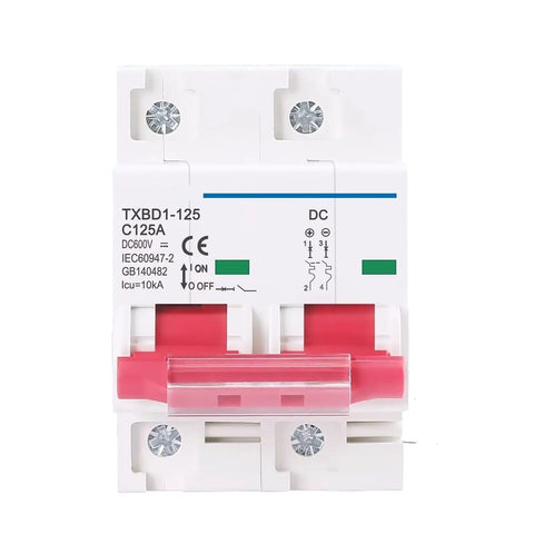 2P DC Circuit Breaker For Solar PV Systems 12-600V 80A-125A C Curve 10kA Fault Rating 35mm DIN Rail Mini MCB for combiner box