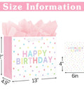 2-Pack 13 Inch Large Happy Birthday Gift Bags With Tissue Paper And Greeting Cards For Girls And Women Party Favors size chart