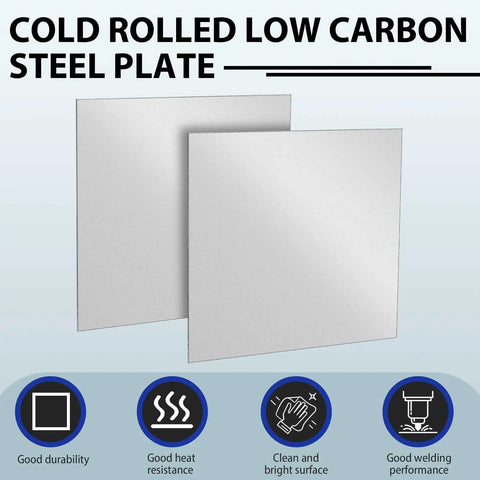 Two 6x6 Inch 16 Gauge Mild Steel Sheets Weldable Carbon Cold Rolled Panels for DIY Welding projects, smooth surface shown