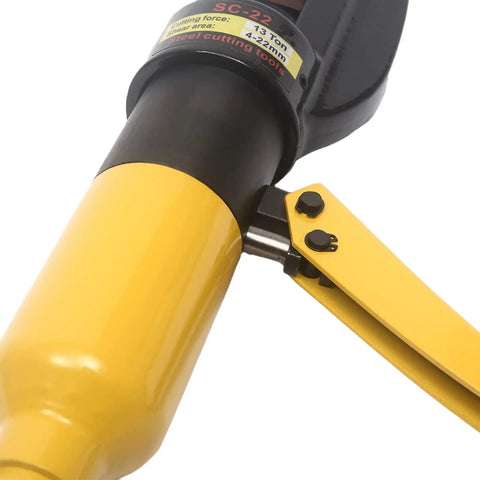 Heavy Duty 12 Ton Portable Hydraulic Rebar Pliers Cutter Handheld Tool For Concrete Construction close-up of cutting mechanism and handle.