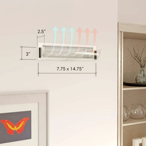 Adjustable Magnetic Heat And Air Deflector For Vents And Registers, durable plastic, dimensions shown, redirects air on wall duct.