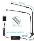 Dual Head LED Desk Lamp With Clamp, Eye Care Three Color Modes, Five Level Dimming, Clip On Light dimensions and USB cable