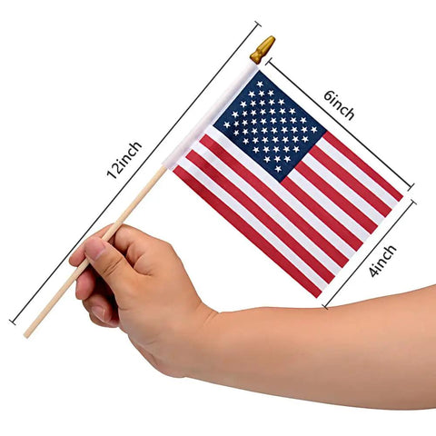 12 Pack Small American Flags On Sticks 4x6 Inch Mini US Flags For Outdoor Use Handheld Flags With Kid Safe Spear Top And Long 12 Inch Poles