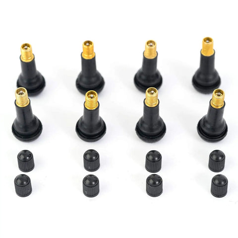 8 Pack TR413 Tubeless Tire Valve Stems, Black Rubber Snap-In, Universal Fit For 0.453 Inch Rim Holes 11.5mm, arranged side by side