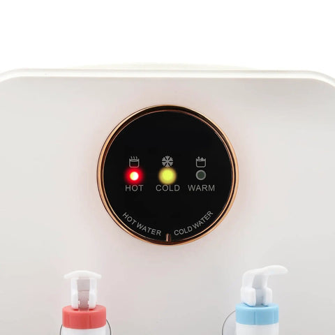 Display panel on No Fuss Countertop Water Dispenser With Hot And Cold Water, Top Loading Drinker For Office Or Kitchen, White Finish