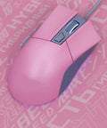 Dope Pink Mechanical Gaming Keyboard And Mouse Combo With Full Spectrum RGB Backlighting Smooth Action Keys And Ultra Portable Mouse Pad - Close-up of pink wired gaming mouse.