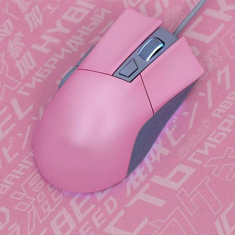 Dope Pink Mechanical Gaming Keyboard And Mouse Combo With Full Spectrum RGB Backlighting Smooth Action Keys And Ultra Portable Mouse Pad - Close-up of pink wired gaming mouse.