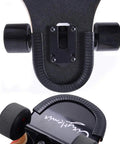 Durable Rubber Deck Protector for Skateboards and Longboards, black edge guards on nose with wheel detail, prevent nicks and chips.
