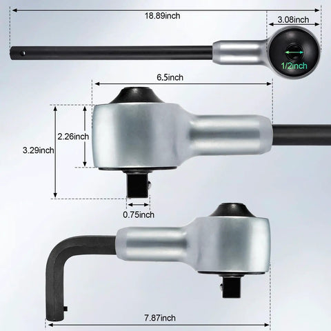 Hardcore Heavy Duty Torque Multiplier Wrench Set Featuring A Solid 1:6:5 Gear Ratio, displaying dimensions and design.