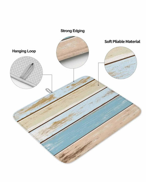 Wood Grain Blue Beige Dish Drying Mats 2 Pack For Kitchen Counter 18x24 Inches Vintage Farm Microfiber Absorbent with hanging loop