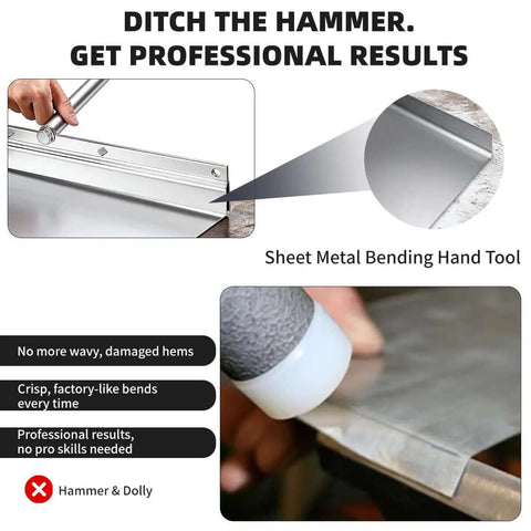 15.25 Inch Sheet Metal Hand Hemmer with 1 Inch Fold Depth used for clean, professional bends on metal panels, showcasing comfort PVC grip.