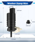 Windshield Washer Pump With Grommet Replacement For Jeep Wrangler Cherokee Compass easy install, size dimensions displayed.