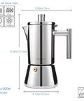 Stainless Steel Stovetop Espresso Maker 6 Cup Moka Pot For Induction 10 Oz Italian Style Coffee Pot With Heat Resistant Lid And Easy Grip Handle Magnetic Base For Even Heating Durable Everyday Coffee Maker, front view