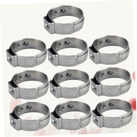 Heavy Duty Stainless Steel Hose Clamps Ear Clamps Lock Down Fuel Lines And Cables On Cars Boats Or Garage Builds Without The Hassle Solid Grip Fits Every Job Comes In Packs Of Ten Pieces, pack of 10 clamps.