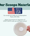 Hand holding Long Handle Plastic Measuring Spoon 1 Teaspoon 5 Milliliters for Coffee Powder, made in USA, BPA Free, FDA compliant.