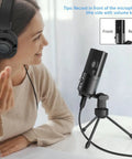 Woman using USB Condenser Microphone For Mac And Windows, Plug And Play Cardioid USB Mic For Vocals, Streaming on desktop