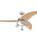 48 Inch Ceiling Fan With Light In Brushed Nickel Finish, Beech Blades, LED Light Kit, Down Rod Mount, Includes Three GU10 6.5W MR16 LED Bulbs, Ideal For Large Rooms Up To 225 Sq Ft Great For Living Spaces Too. "Image of 48 inch fan with light and beech blades."