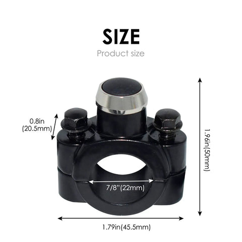 7/8 Inch Handlebar Horn Start Switch Button With Momentary Action Waterproof Aluminum Black size diagram