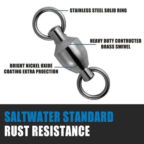 Close-up of Beefed Up Heavy Duty Ball Bearing Fishing Swivels 20 Pack Stainless Steel Tackle Connectors showing features.