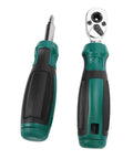 Knockout Metric Ratchet Wrench Set Featuring 10 Sockets Spanning 4 To 13 Millimeters showing driver bit and ratcheting handle.