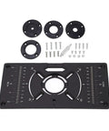 Solid Build Aluminum Router Table Insert Plate With Dual Inch And Centimeter Markings Universal Fit components, black finish, easy installation.