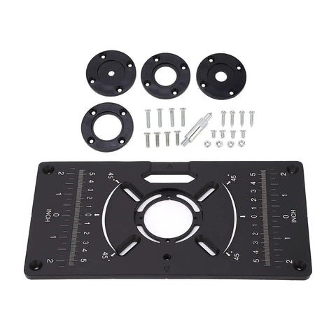 Heavy Duty Aluminum Router Table Insert Plates For Workshop Pros And 24X13X2 Inch Universal Flip Top Base with screws and guides.