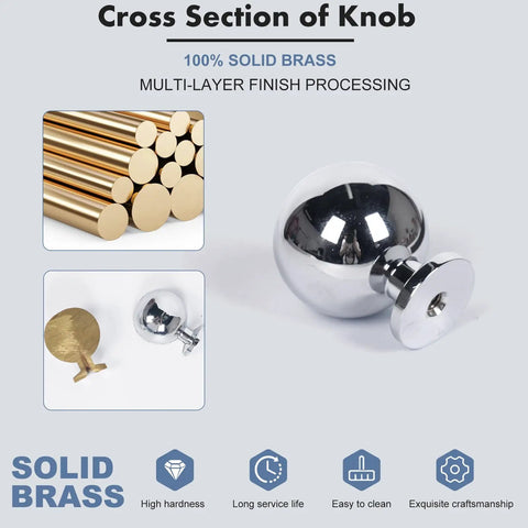 Cross section of Heavy Duty Solid Brass Cabinet Knobs Polished Finish showing 1 1/8 inch size and solid brass material.