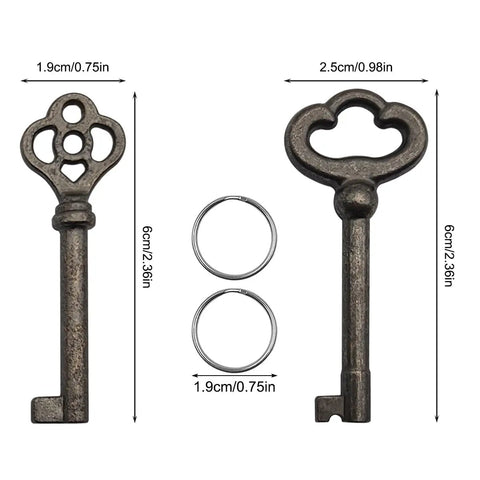 Heavy Duty Solid Brass Skeleton Keys With Antique Finish Plus Two Classic Barrel Designs And Durable Key Rings for vintage locks.