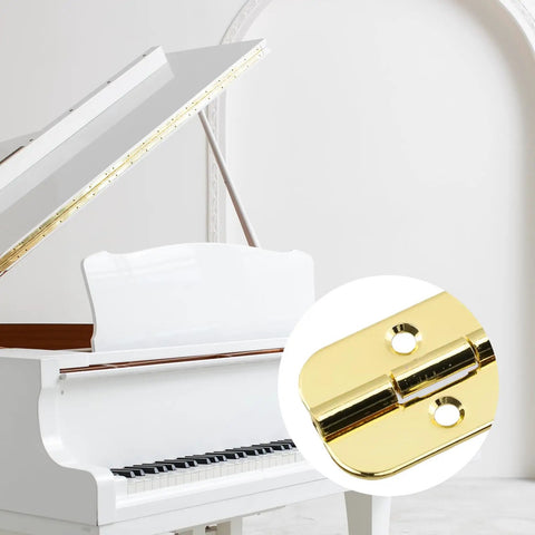 Heavy Duty Gold Iron Piano Hinges 6.3 Inch Continuous Cabinet Hardware For Kickass Furniture Builds Engineered Tough With Slick Swinging Motion And Darn Simple Assembly Sold As A Solid Six Pack on a closed piano lid.