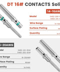 Deutsch Connector Kit Pro Grade 602 Piece Set showing DT 16# contacts for 14-16AWG and 16-20AWG with nickel plating.