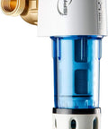 Reusable Spin Down Sediment Water Filter, 50 Micron, Built-In Housing Scraper, 360 Degree Rotatable Head, Pressure Gauge, Blue