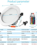 6-Inch Smart LED Recessed Downlights 15W RGBCW 2700K-6500K Multicolor, App And Remote Control with remote and specs