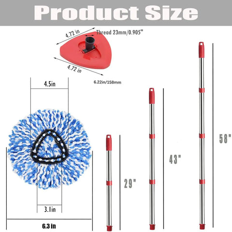 Spin Mop Head Base And Handle Replacement For OCedar EasyWring RinseClean Microfiber Spin Mop 2 Tank System Replacement Kit For Durable Clean Floors And Easy Wet Mopping, 2-pack, 30-58in handle