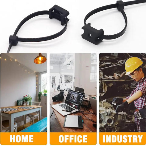 120 Pack White Cable Zip Tie Mounts Kit With 120 Nylon Zip Ties used in home, office, and industry settings showing versatility.