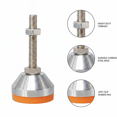 Beefy Heavy Duty Adjustable Leveling Feet With Carbon Steel Threaded Stem And Rubber Base For Furniture And Shelving Stable Wobble Free Leg