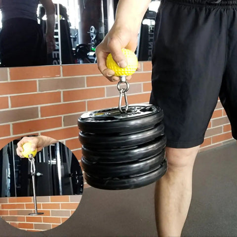 Hand Grip Ball For Dumbbell Bracket Set Anti Slip Surface And Easy Detachment Yellow PC And Steel Fitness Gear in use