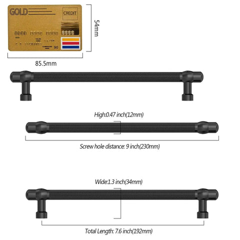 Diagram of a 10 Pack Matte Black Cabinet Pulls 7.5 Inch Center To Center Kitchen Cabinet Handles Hardware For Cabinets Durable Aluminum Construction With A Smooth Matte Finish Easy Install With Mounting Screws Included Modern Rustic Kitchen Decor with dimensions.