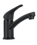 Single Lever Bathroom Faucet With Extended Roman Spout And Blade Handle In Black Matte, One-Hole Install With Mounting Ring