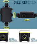 Outdoor Waterproof Electrical Junction Box IP68 3-Way Cable Connector For 5 to 12mm And 3.5 to 10mm Wires, 20A Terminal Block, Built To Last Rugged Weatherproof Box For Outdoor Installations. size reference with 83mm, 132mm, 102mm and 37mm measurements