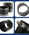 Smooth Operator 5 Inch Black Flex Coupling on a blue background showing flexible connections for drain waste vent lines.