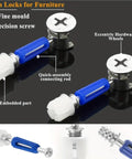Heavy Duty Cam Lock Fastener Kit With Wood Dowels Bolts And Screws That Make Any Furniture Project A Total Breeze showing precision cam locks and connecting rods.