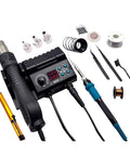 Soldering Iron Station 750W Dual LCD Digital SMD Rework Kit With Hot Air Gun 2 In 1 For PCB ICs, Pro Grade Soldering And Hot Air Tool