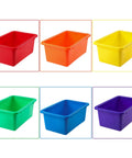 84 Pack Plastic Cubby Bins For Classroom Storage Rainbow Organizer With Label Stickers Fly Setup Boss Grade Bulk Toy Sorting Boxes in vibrant colors.